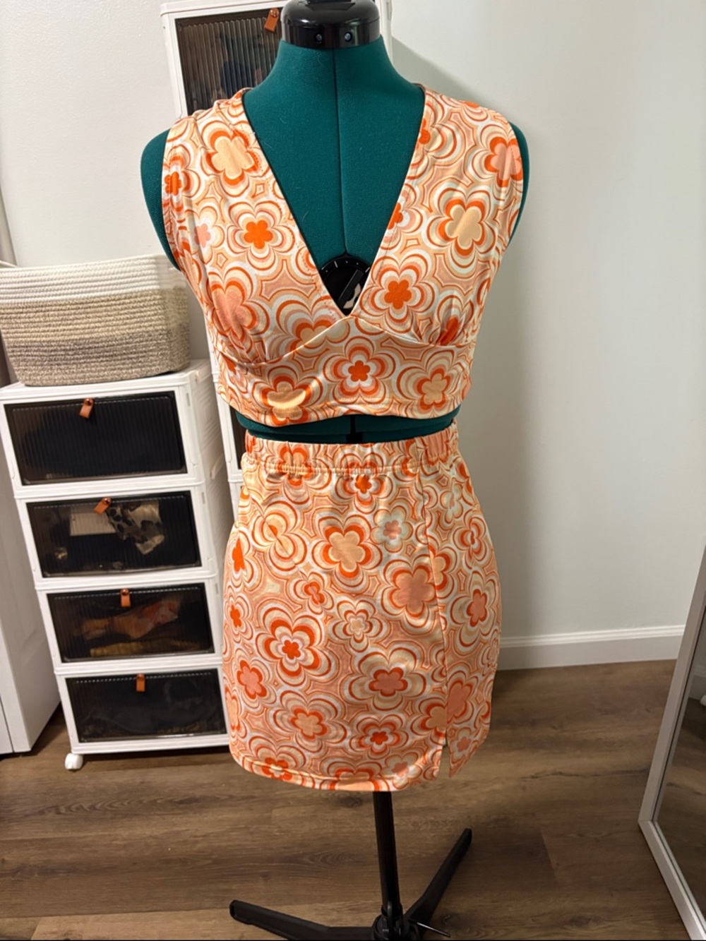 Amazon Orange and Cream Floral Two-Piece Dress
